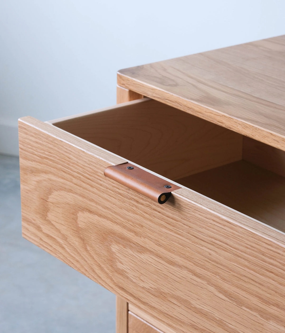 White Oak w/Brown leather pull