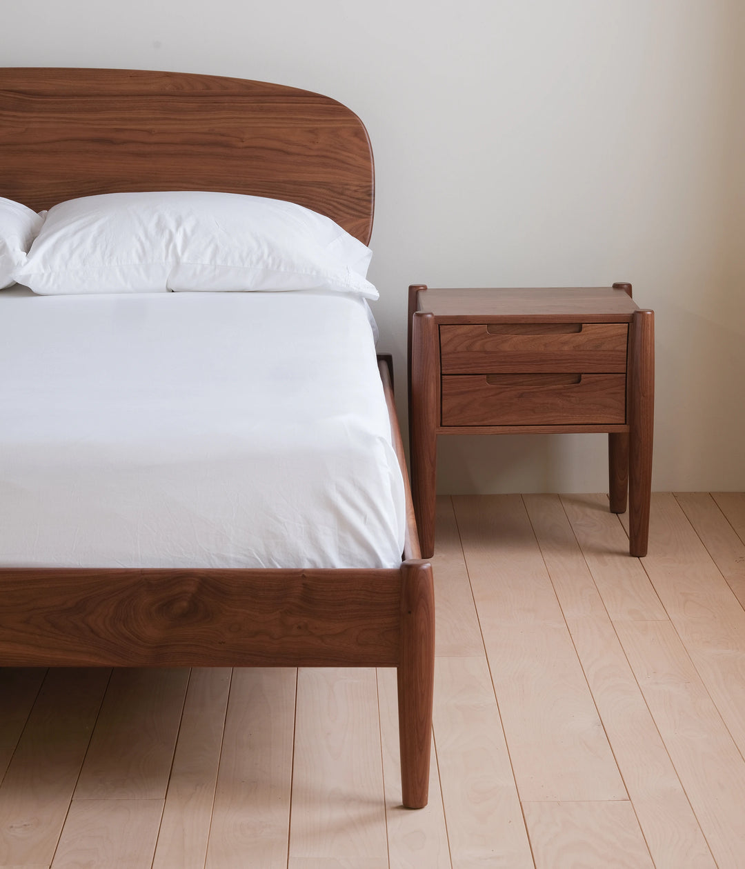 Walnut Louise bed with Louise Nightstand
