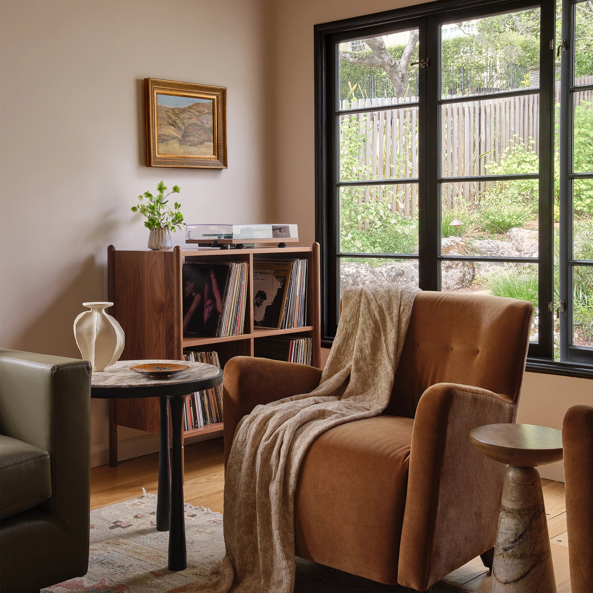 Walnut Sawyer Record Cabinet - lifestyle shot - no other items included