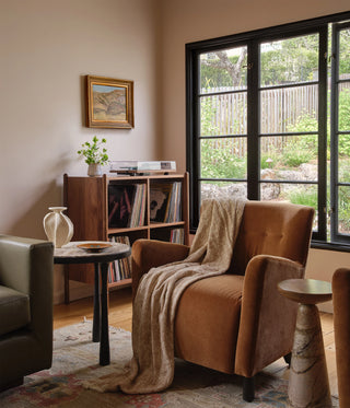 Walnut Sawyer Record Cabinet - lifestyle shot - no other items included