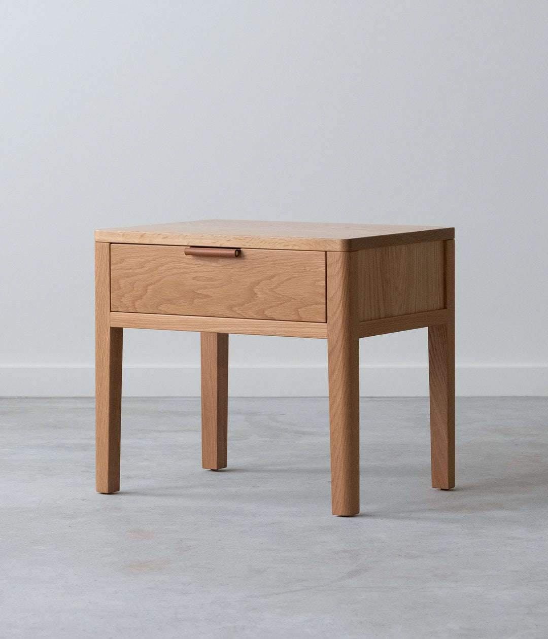 White Oak w/Brown leather pull